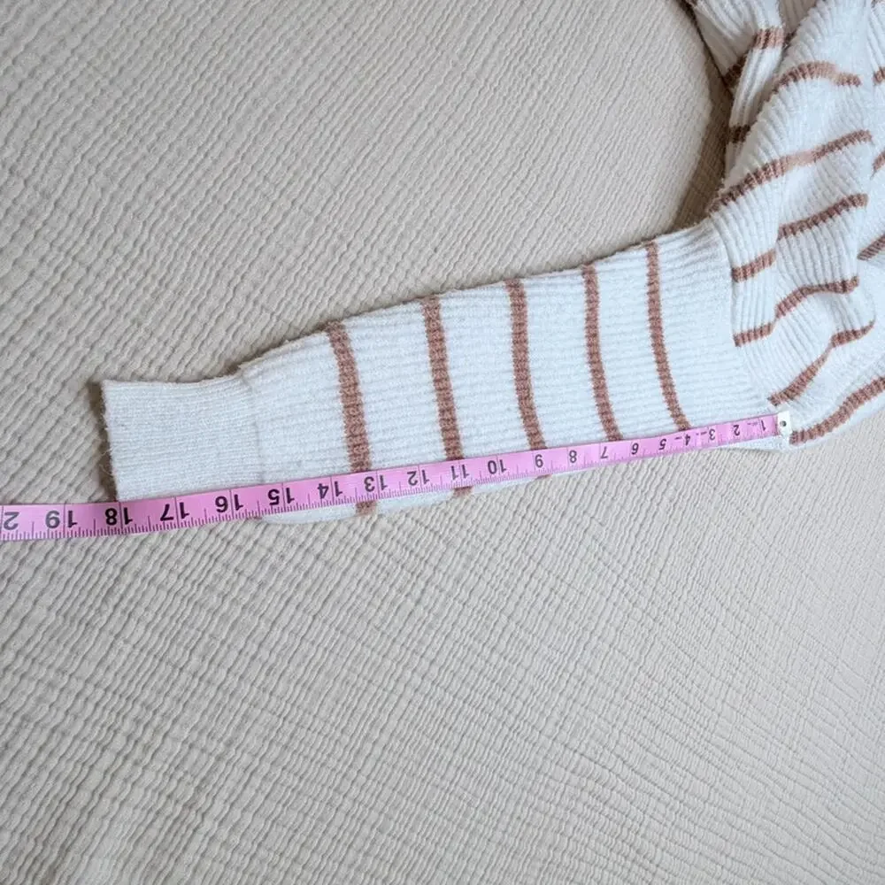 Blu Ivy Long Striped Cardigan Small Ivory Cozy Knit